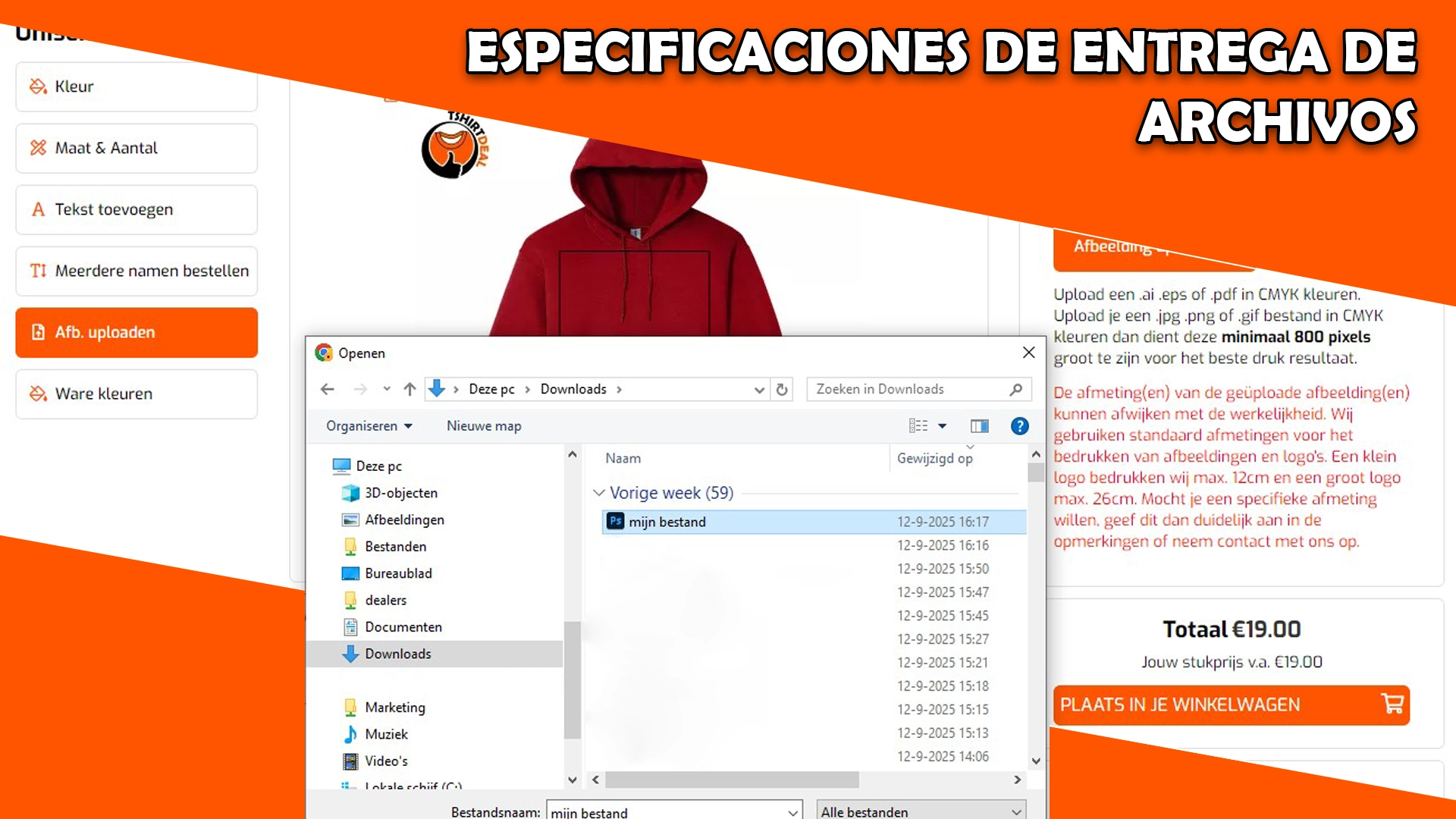 Especificaciones de entrega de archivos